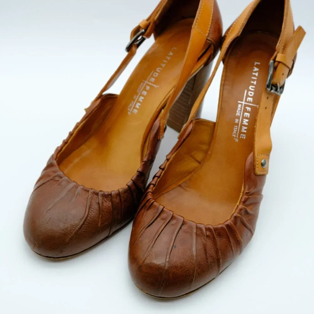 Latitude | Femme Italian leather brown buckle block heel pumps - 38 - Picture 1 of 5